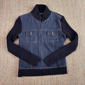 🖤 Clio Denim Sweater Knit Zip Jacket | Size M | Indigo